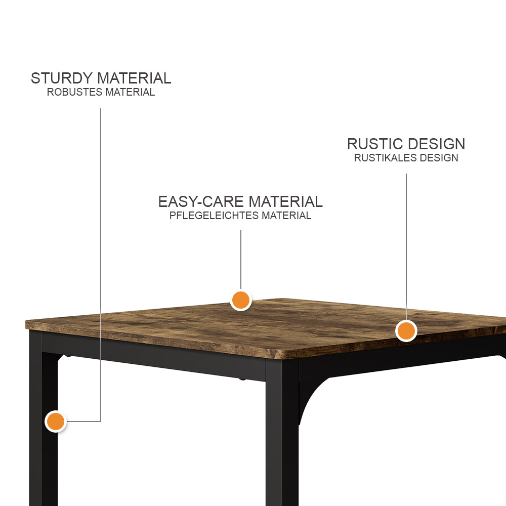 Vicco Tavolo da pranzo Nero/quercia rustico 70 x 70 cm