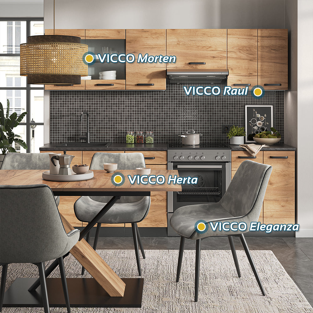 Vicco Cucina componibile Quercia dorata/antracite 240 cm , PL Fantasia nera