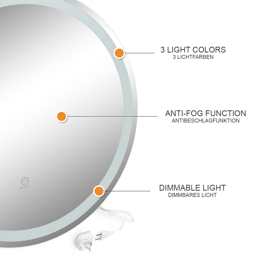 Vicco Specchio bagno Bianco 70 cm con interruttore a sfioramento