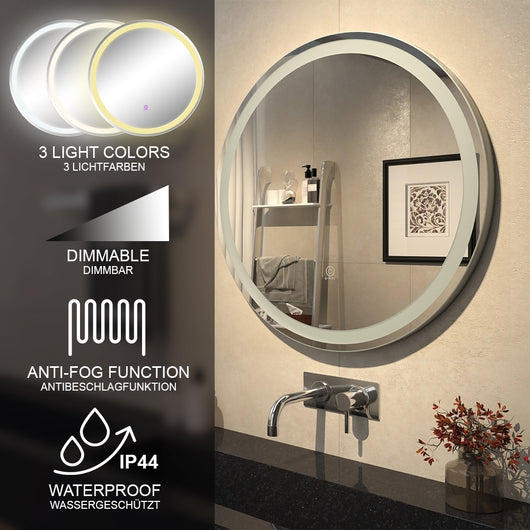 Vicco Specchio bagno Bianco 70 cm con interruttore a sfioramento