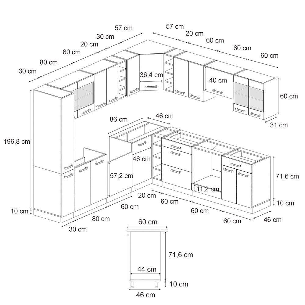 Vicco Cucina angolare completa Bianco/antracite 257 x 277 cm J-Shape, PL Marmo