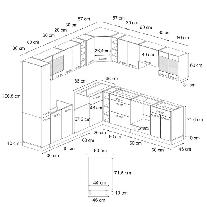 Vicco Cucina angolare completa Quercia dorata/antracite 257 x 277 cm J-Shape, PL Antracite