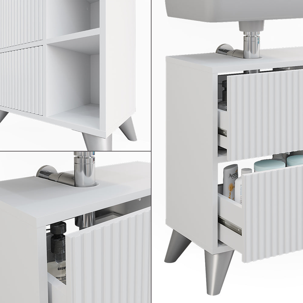 Vicco Mobile sottolavabo per bagno Bianco 60 x 62 cm con 2 cassetti