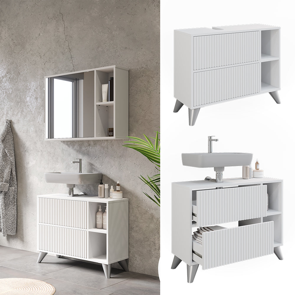 Vicco Mobile sottolavabo per bagno Bianco 80 x 62 cm con 2 cassetti