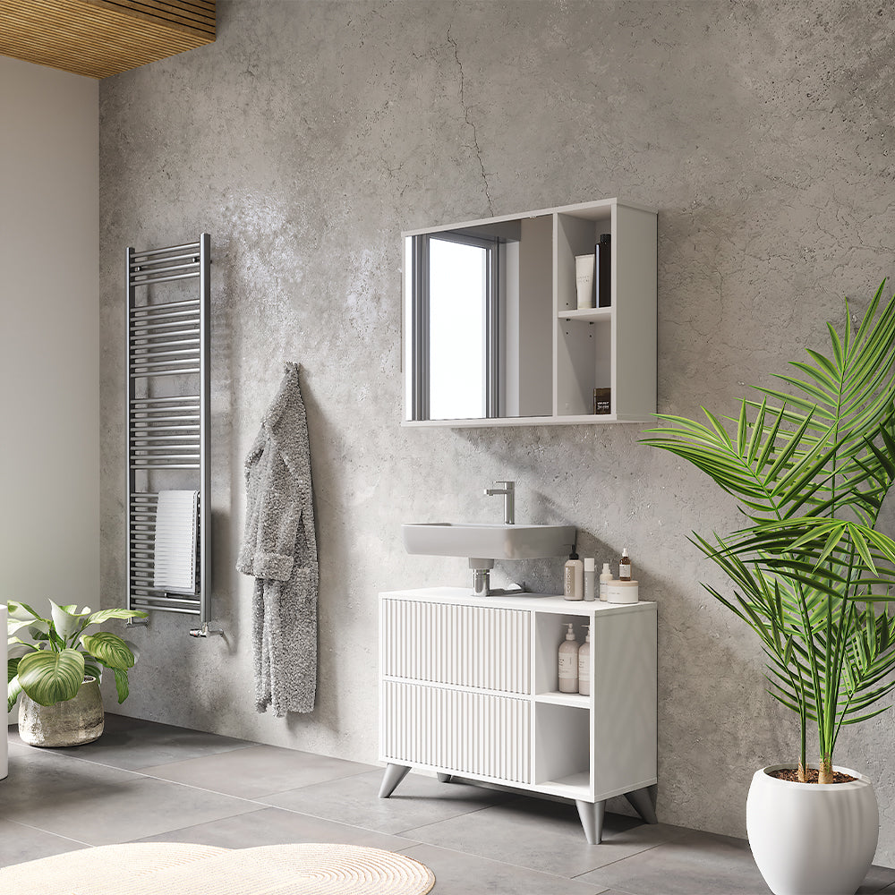 Vicco Mobile sottolavabo per bagno Bianco 80 x 62 cm con 2 cassetti