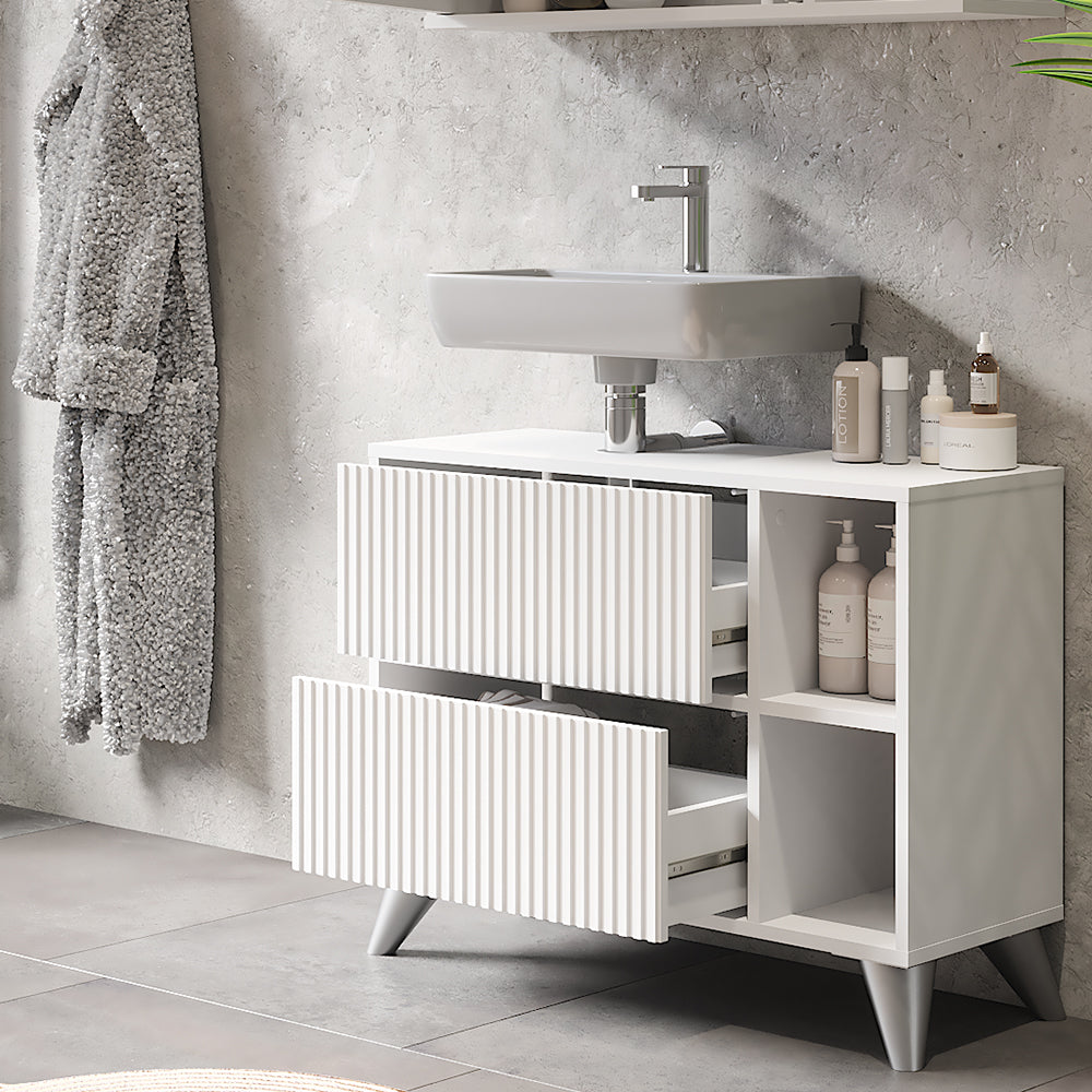 Vicco Mobile sottolavabo per bagno Bianco 80 x 62 cm con 2 cassetti