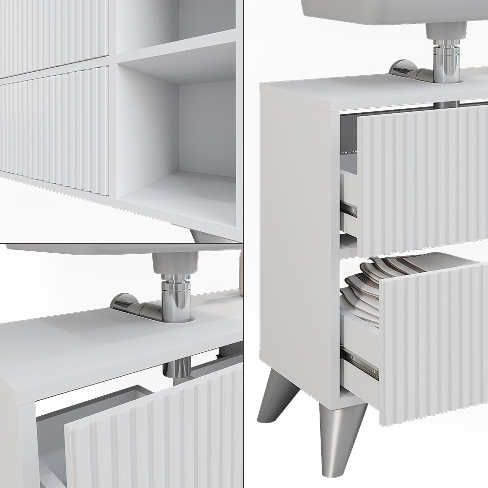 Vicco Mobile sottolavabo per bagno Bianco 80 x 62 cm con 2 cassetti