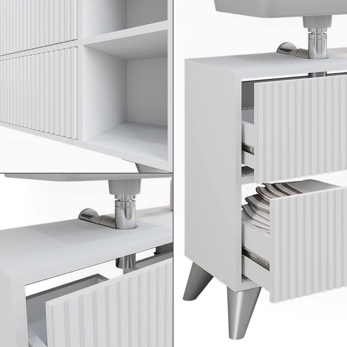 Vicco Mobile sottolavabo per bagno Bianco 80 x 62 cm con 2 cassetti