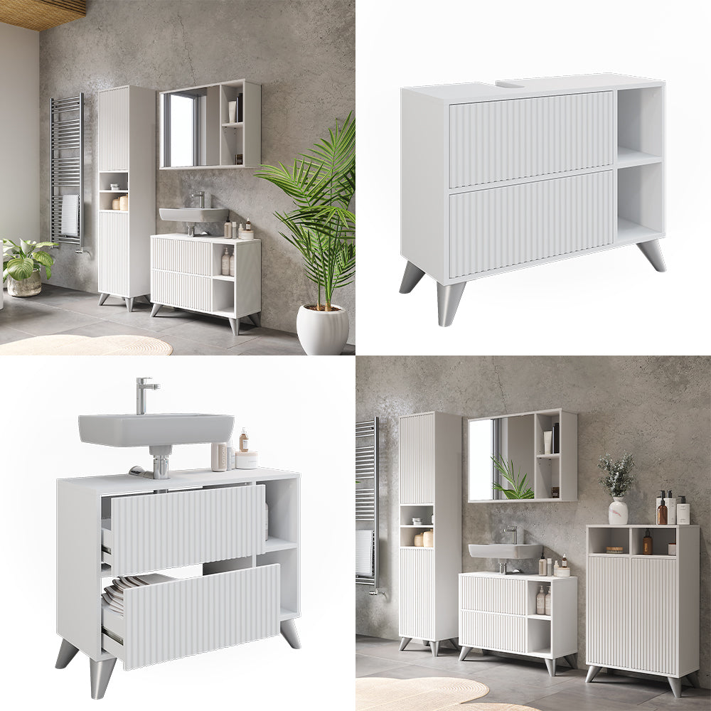 Vicco Mobile sottolavabo per bagno Bianco 80 x 62 cm con 2 cassetti