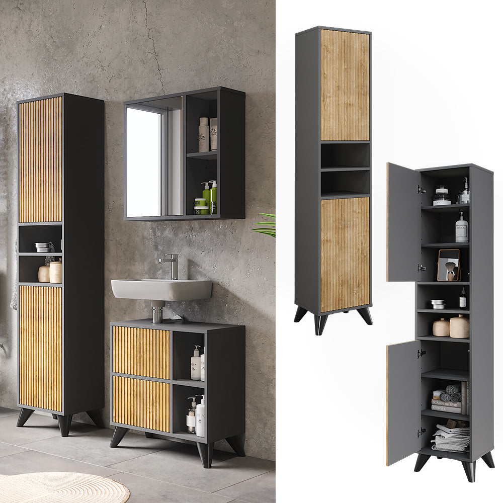 Vicco Mobiletto da bagno Antracite/quercia di montagna 38 x 180 cm con 2 porte