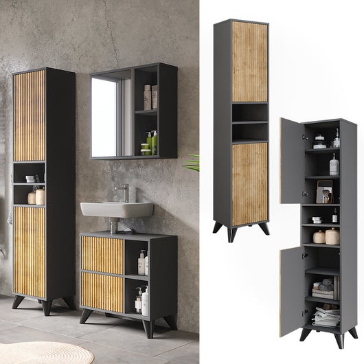 Vicco Mobiletto da bagno Antracite/quercia di montagna 38 x 180 cm con 2 porte