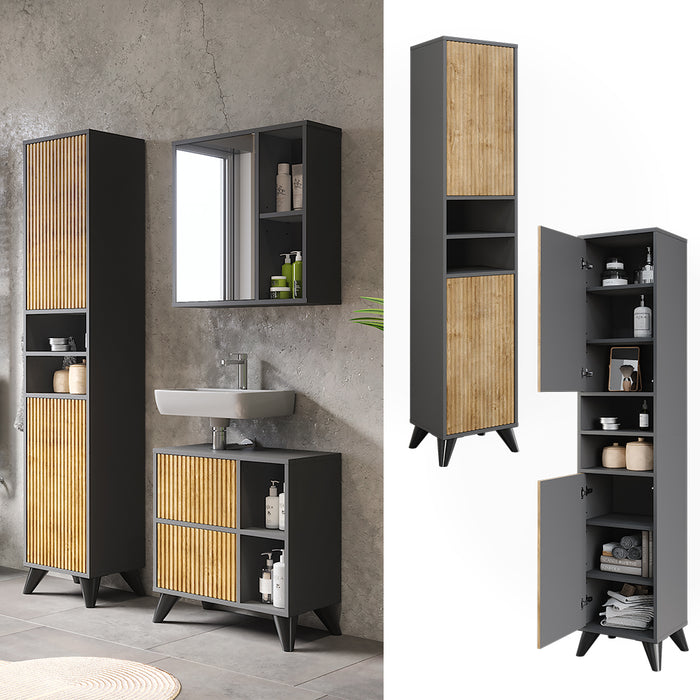 Vicco Mobiletto da bagno Antracite/quercia di montagna 38 x 180 cm con 2 porte