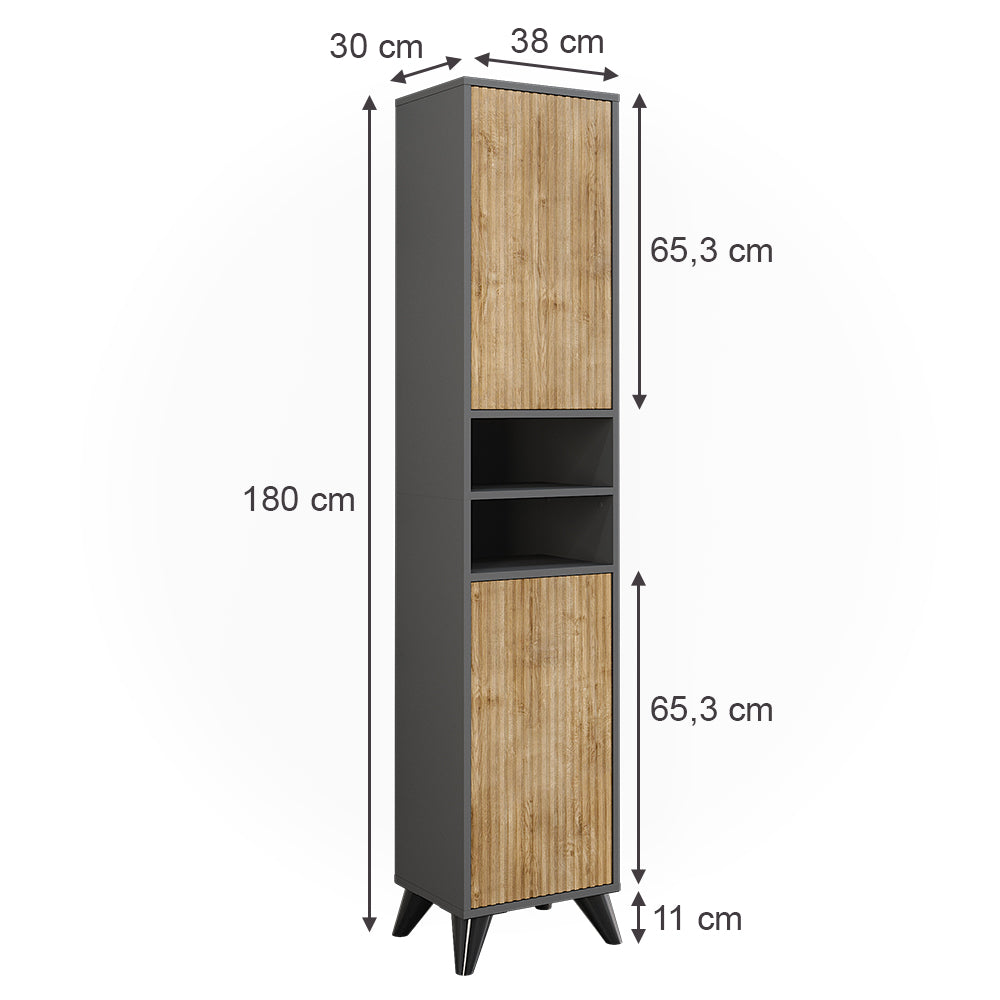 Vicco Mobiletto da bagno Antracite/quercia di montagna 38 x 180 cm con 2 porte