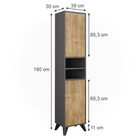 Vicco Mobiletto da bagno Antracite/quercia di montagna 38 x 180 cm con 2 porte