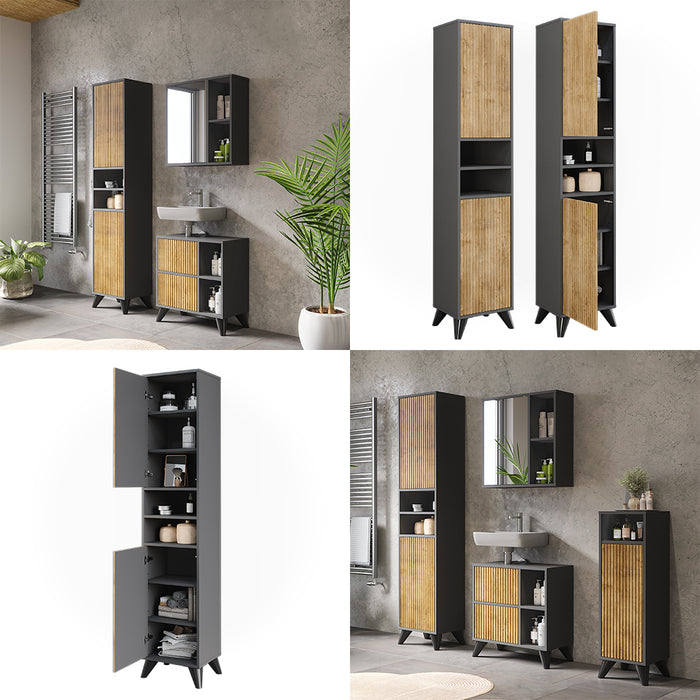 Vicco Mobiletto da bagno Antracite/quercia di montagna 38 x 180 cm con 2 porte