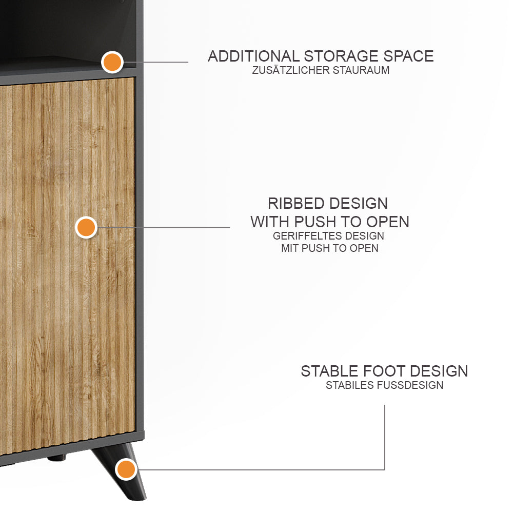 Vicco Mobiletto da bagno Antracite/quercia di montagna 38 x 180 cm con 2 porte