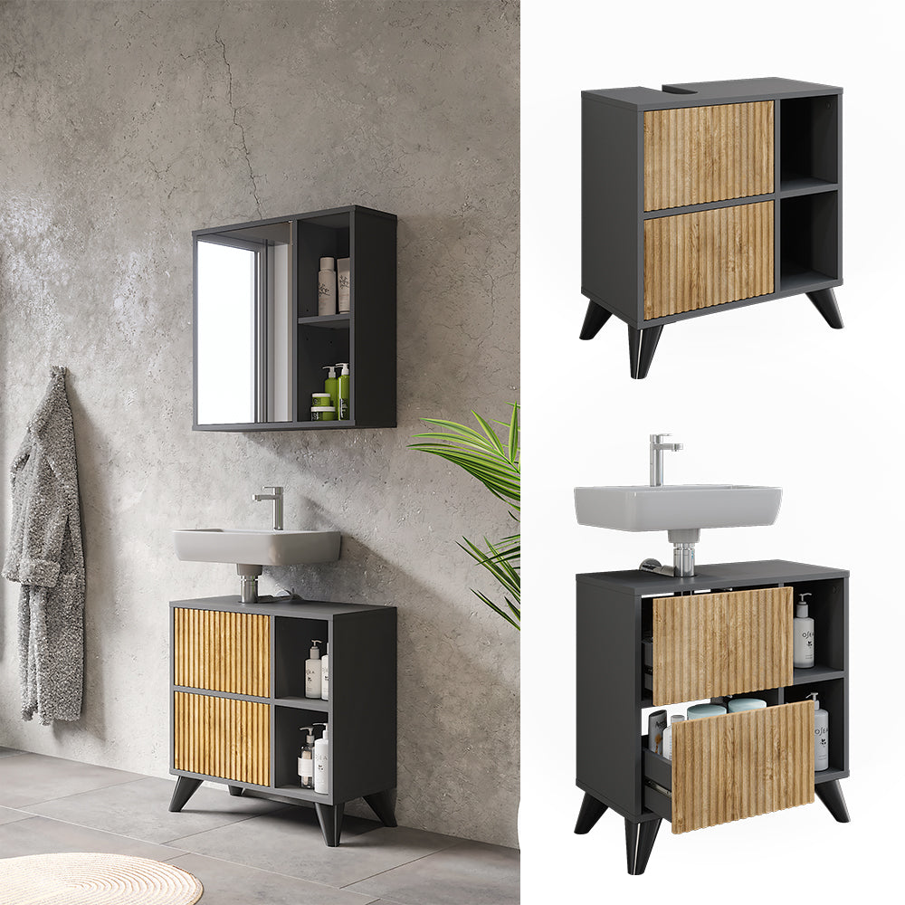 Vicco Mobile sottolavabo per bagno Antracite/quercia di montagna 60 x 62 cm con 2 cassetti