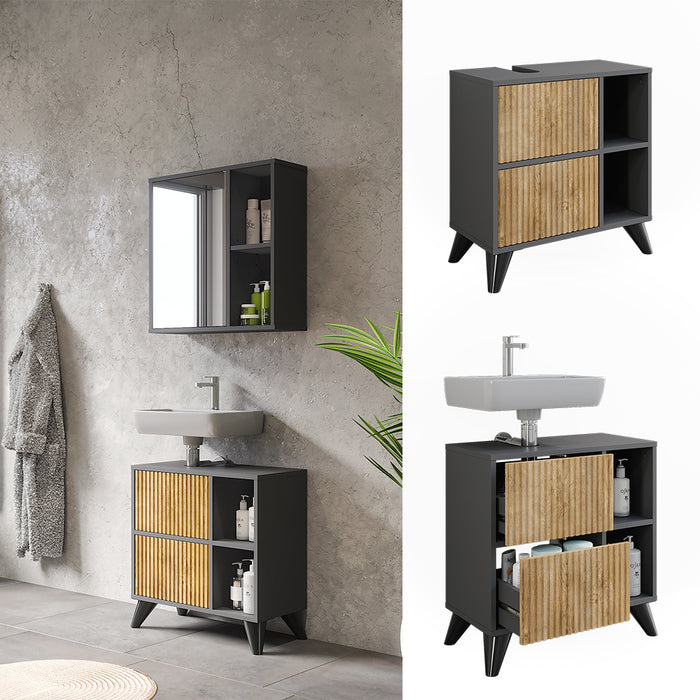 Vicco Mobile sottolavabo per bagno Antracite/quercia di montagna 60 x 62 cm con 2 cassetti