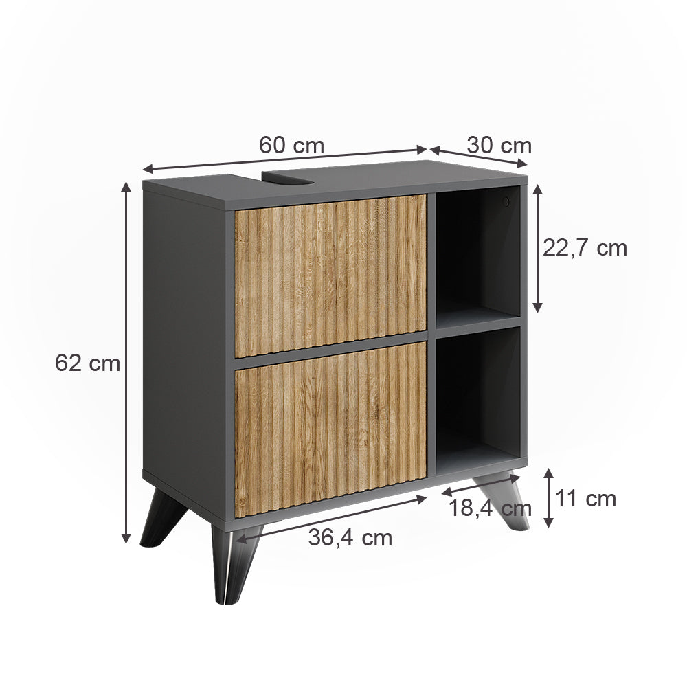 Vicco Mobile sottolavabo per bagno Antracite/quercia di montagna 60 x 62 cm con 2 cassetti