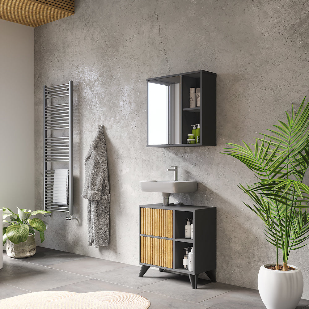 Vicco Mobile sottolavabo per bagno Antracite/quercia di montagna 60 x 62 cm con 2 cassetti