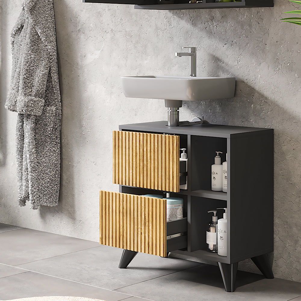 Vicco Mobile sottolavabo per bagno Antracite/quercia di montagna 60 x 62 cm con 2 cassetti