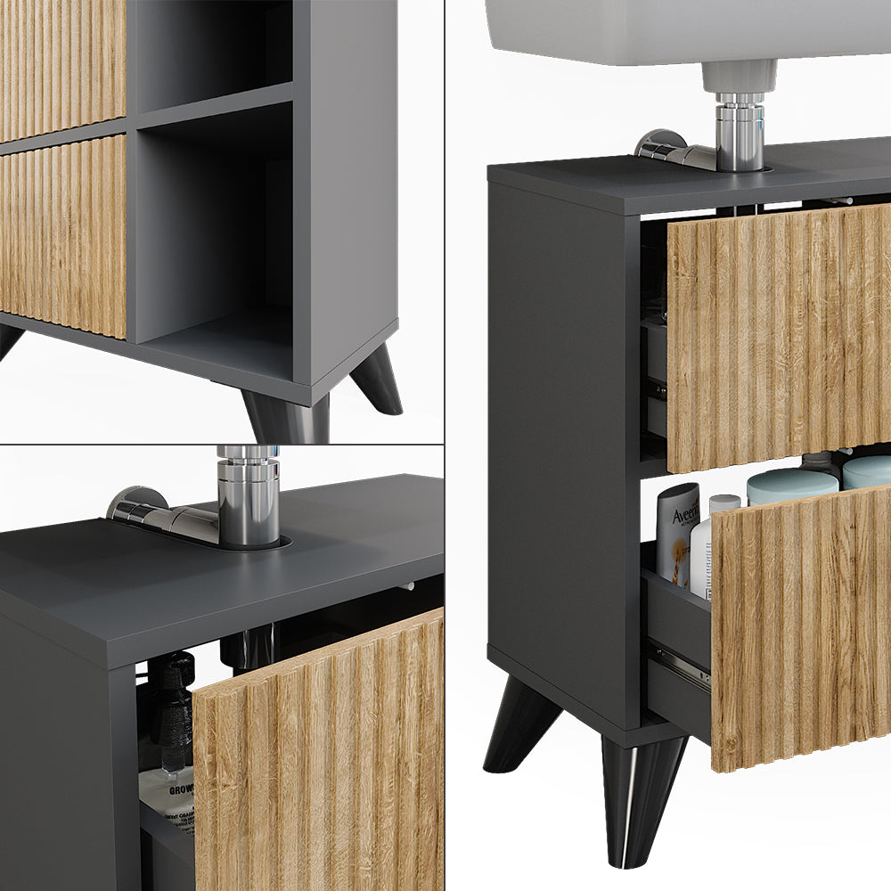 Vicco Mobile sottolavabo per bagno Antracite/quercia di montagna 60 x 62 cm con 2 cassetti