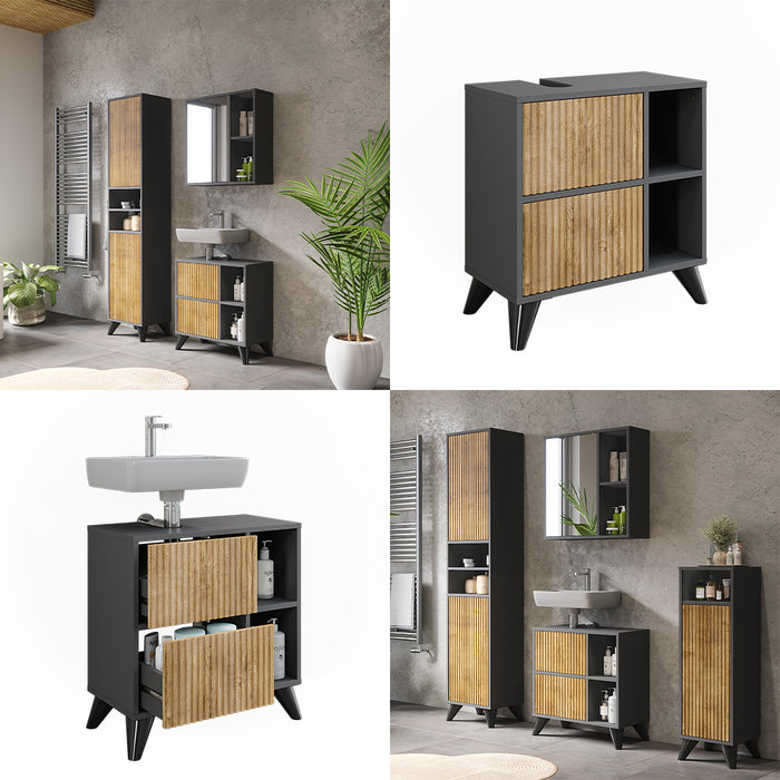 Vicco Mobile sottolavabo per bagno Antracite/quercia di montagna 60 x 62 cm con 2 cassetti