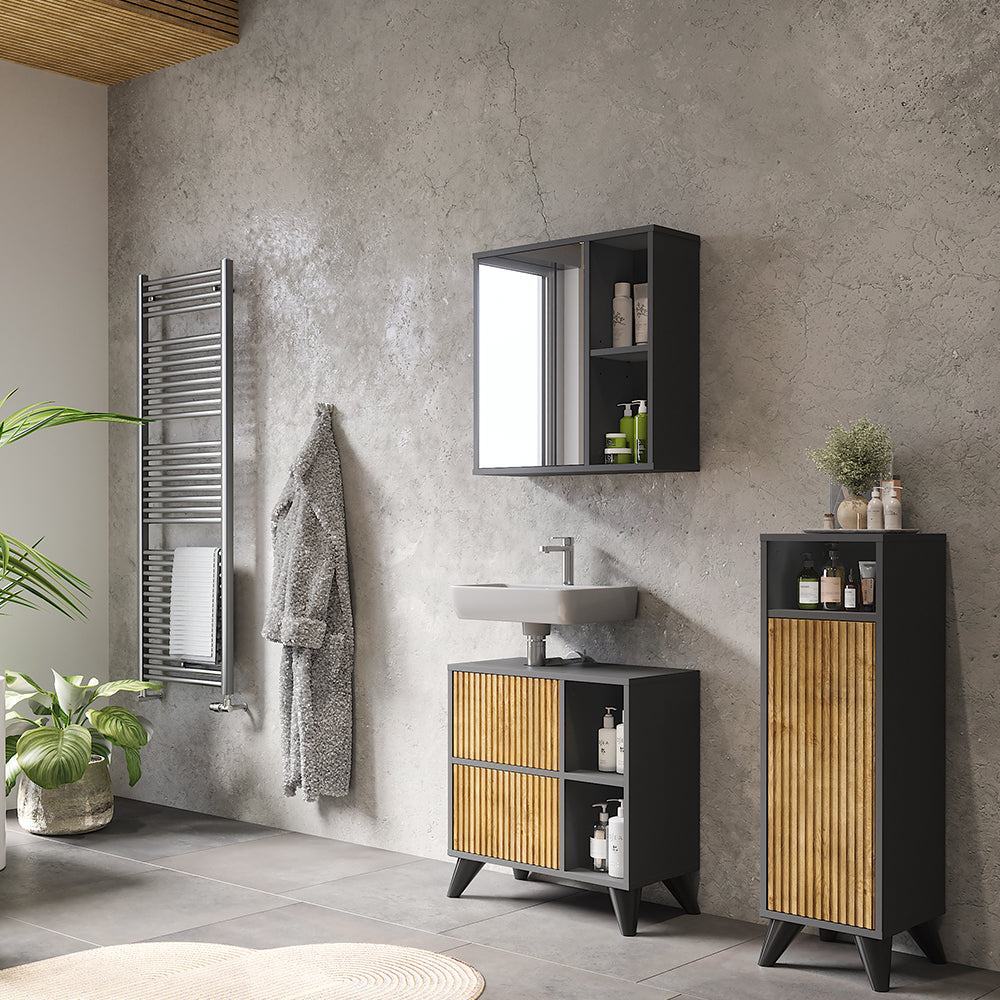 Vicco Mobiletto midi Antracite/quercia di montagna 30 x 97 cm con porta