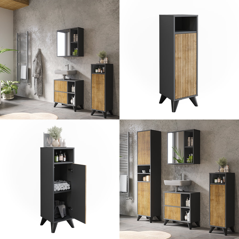 Vicco Mobiletto midi Antracite/quercia di montagna 30 x 97 cm con porta