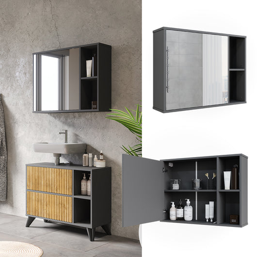 Vicco Mobile a specchio per il bagno Antracite 80 x 60 cm