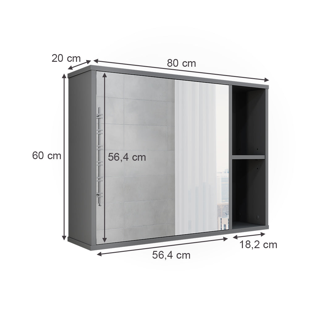 Vicco Mobile a specchio per il bagno Antracite 80 x 60 cm