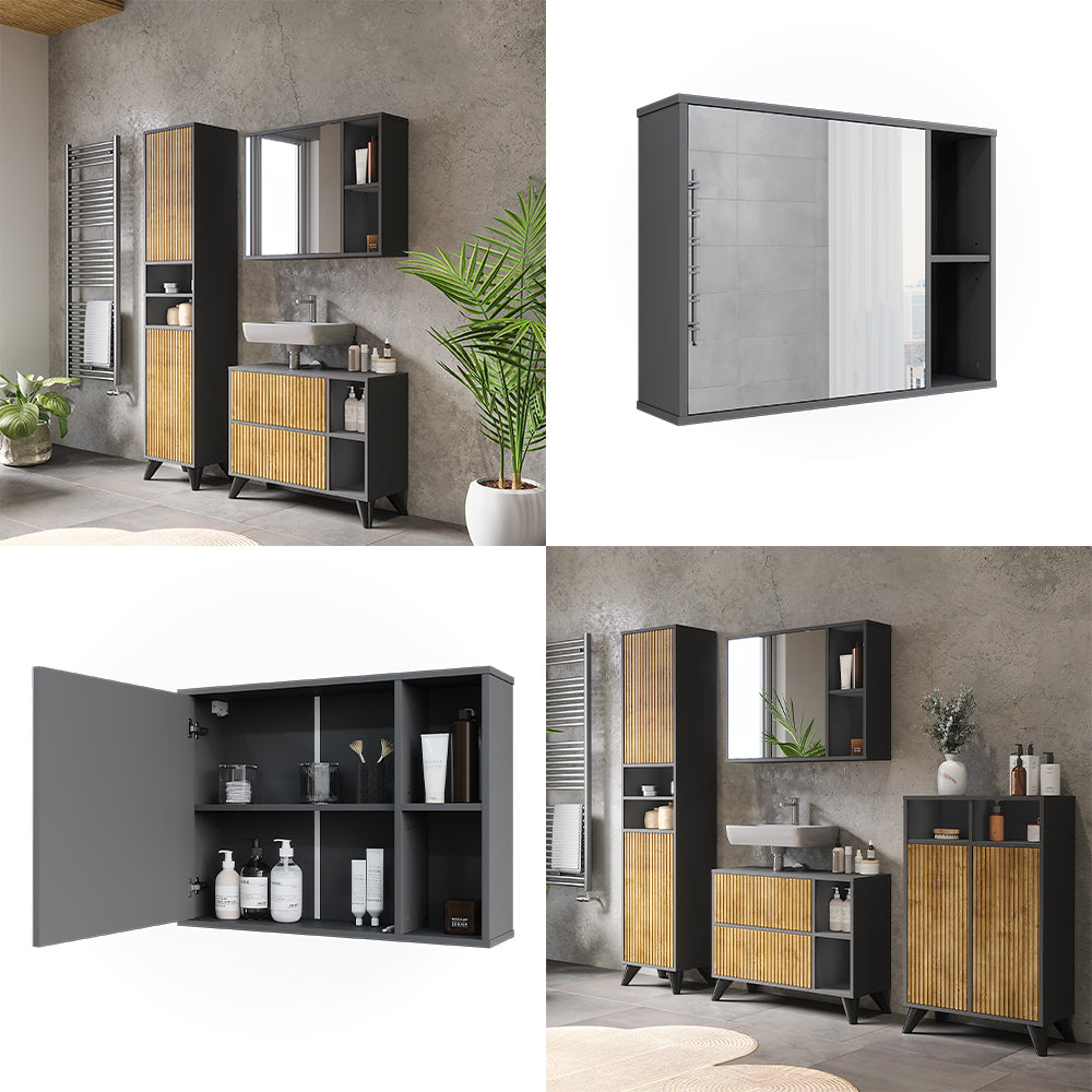 Vicco Mobile a specchio per il bagno Antracite 80 x 60 cm