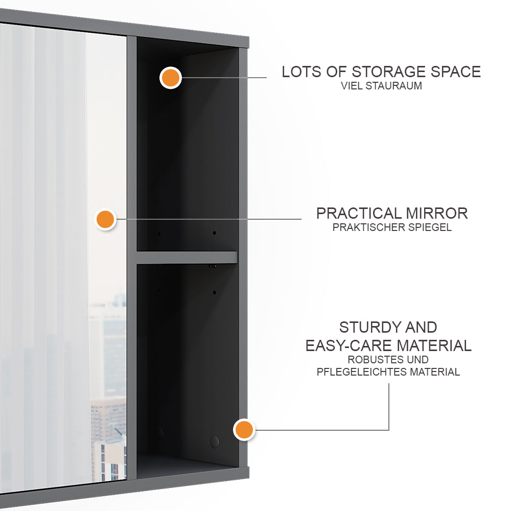 Vicco Mobile a specchio per il bagno Antracite 80 x 60 cm