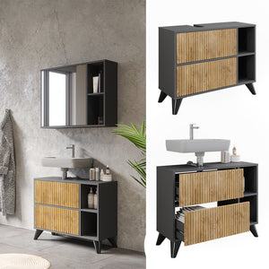 Vicco Mobile sottolavabo per bagno Antracite/quercia di montagna 80 x 62 cm con 2 cassetti
