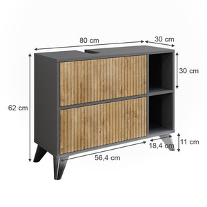 Vicco Mobile sottolavabo per bagno Antracite/quercia di montagna 80 x 62 cm con 2 cassetti