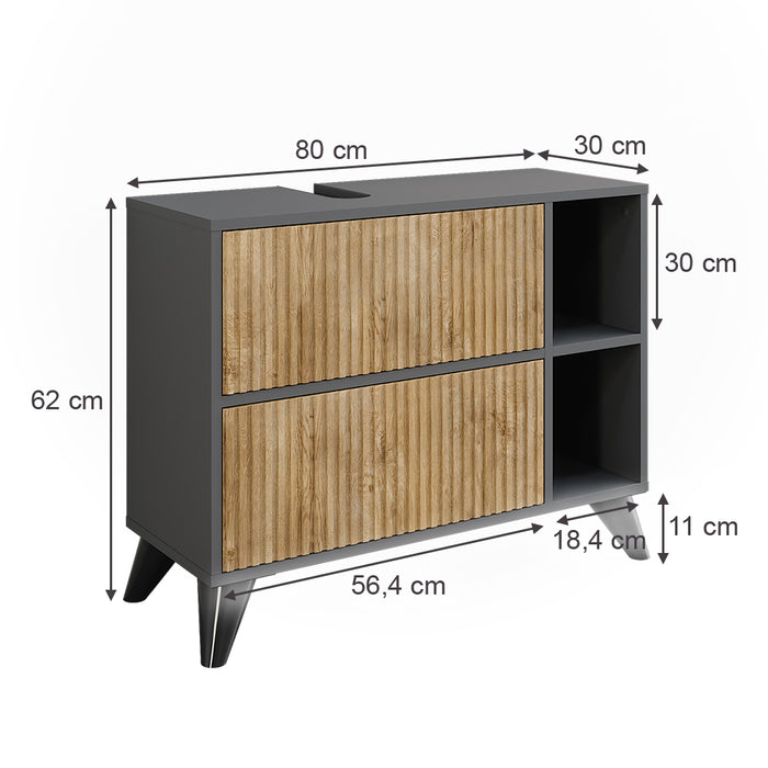 Vicco Mobile sottolavabo per bagno Antracite/quercia di montagna 80 x 62 cm con 2 cassetti