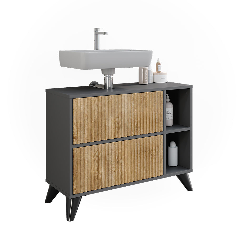 Vicco Mobile sottolavabo per bagno Antracite/quercia di montagna 80 x 62 cm con 2 cassetti