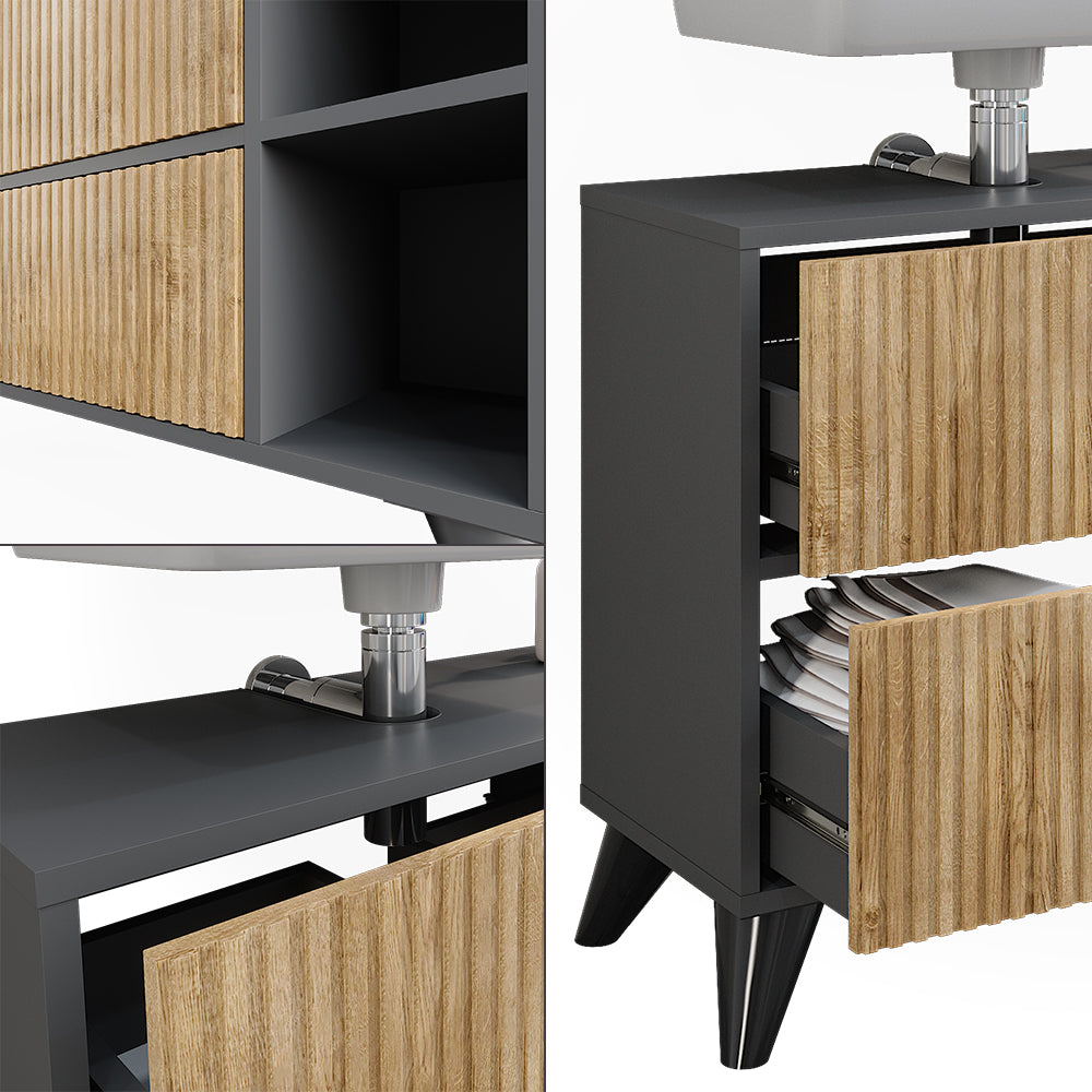 Vicco Mobile sottolavabo per bagno Antracite/quercia di montagna 80 x 62 cm con 2 cassetti