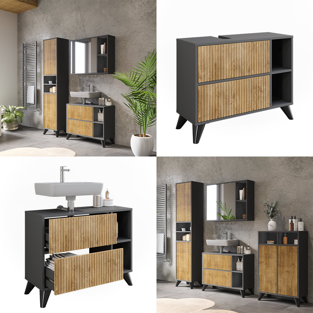 Vicco Mobile sottolavabo per bagno Antracite/quercia di montagna 80 x 62 cm con 2 cassetti