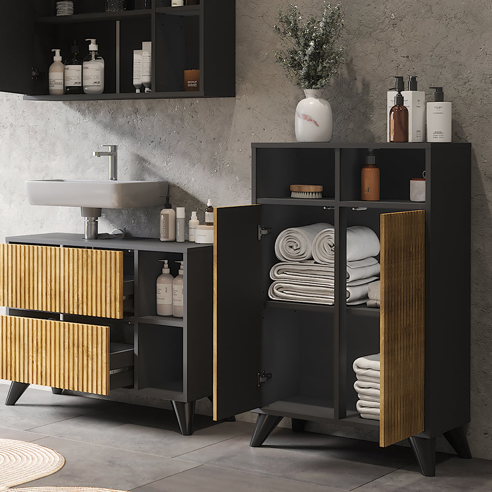 Vicco Mobiletto midi Antracite/quercia di montagna 60 x 97 cm con 2 porte