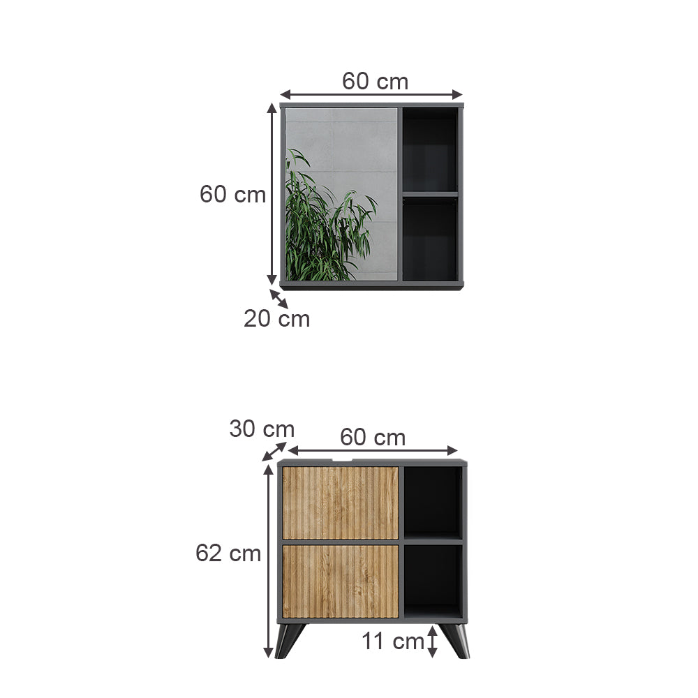 Vicco Set di mobili da bagno Antracite/quercia di montagna 2 parti