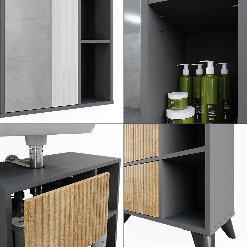 Vicco Set di mobili da bagno Antracite/quercia di montagna 2 parti