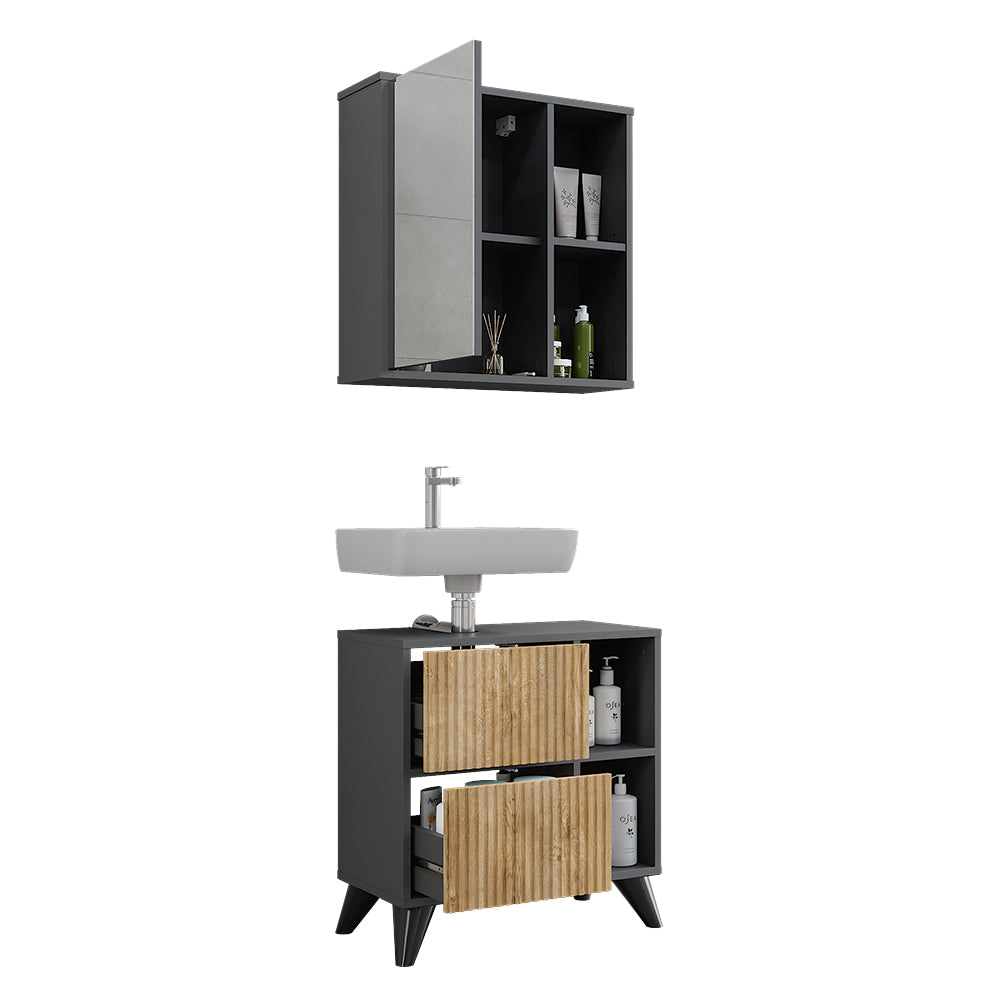 Vicco Set di mobili da bagno Antracite/quercia di montagna 2 parti