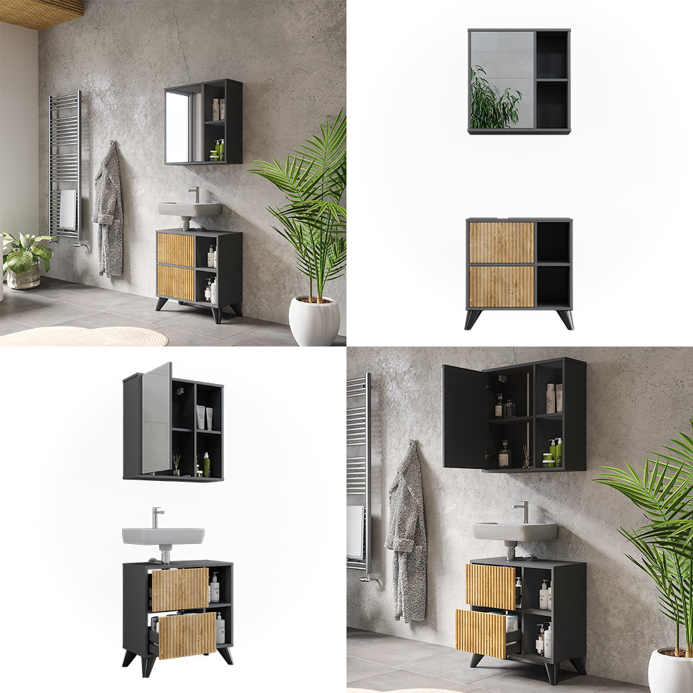 Vicco Set di mobili da bagno Antracite/quercia di montagna 2 parti