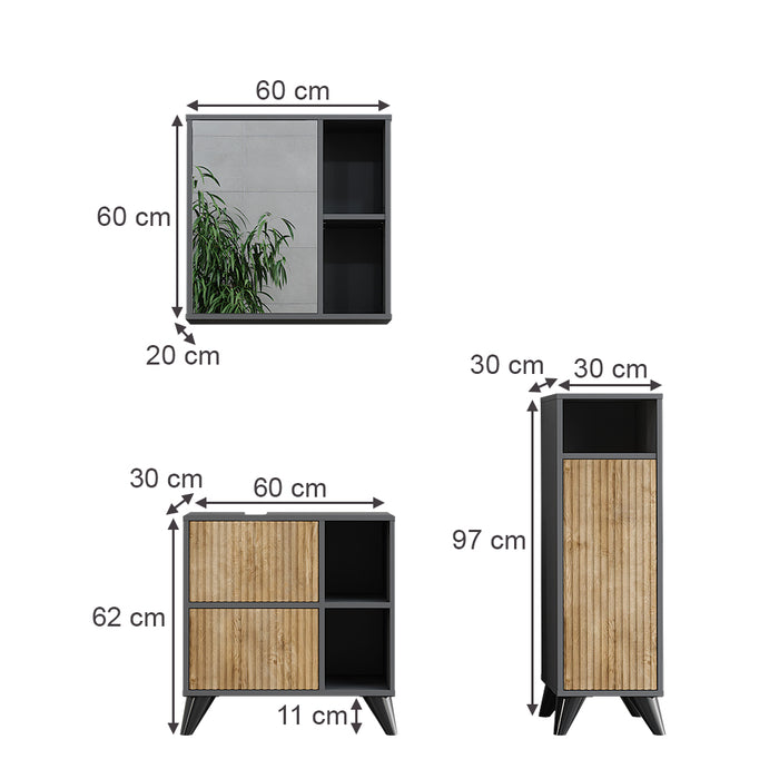 Vicco Set di mobili da bagno Antracite/quercia di montagna 3 parti