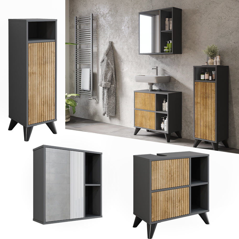 Vicco Set di mobili da bagno Antracite/quercia di montagna 3 parti