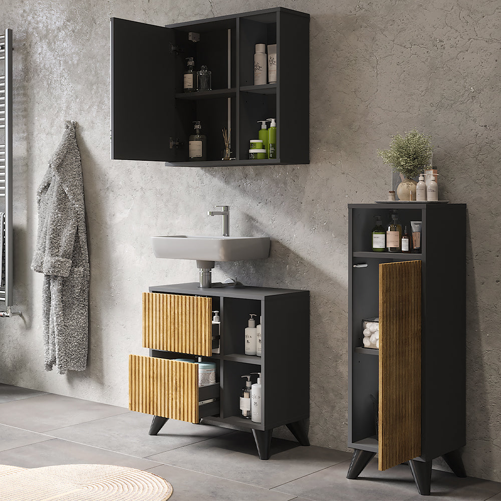 Vicco Set di mobili da bagno Antracite/quercia di montagna 3 parti