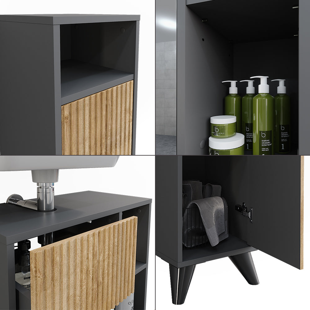 Vicco Set di mobili da bagno Antracite/quercia di montagna 3 parti