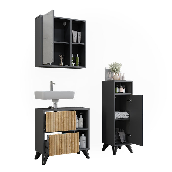 Vicco Set di mobili da bagno Antracite/quercia di montagna 3 parti