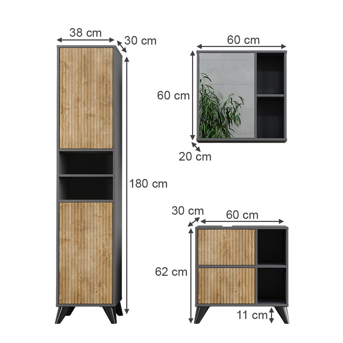 Vicco Set di mobili da bagno Antracite/quercia di montagna 3 parti